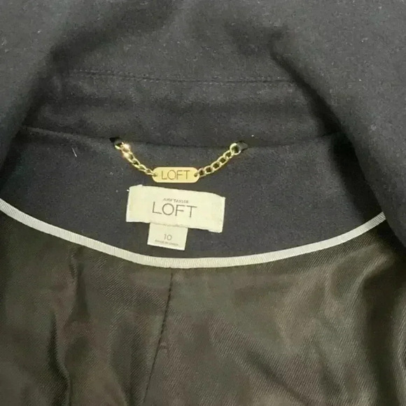 ANN TAYLOR Loft PeaCoat Size 10 Navy Blue Virgin Wool Blend Great Condition - Picture 13 of 16